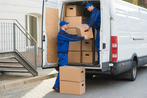 Packed household boxes prepared for local removals in Forestgate